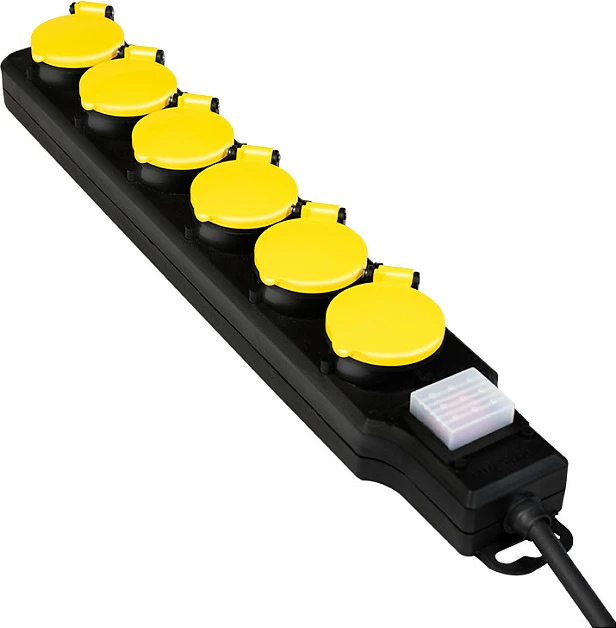 Zgjatues rryme LogiLink 6-prizësh CEE 7/3 me ndërprerës, outdoor, zi/verdhe