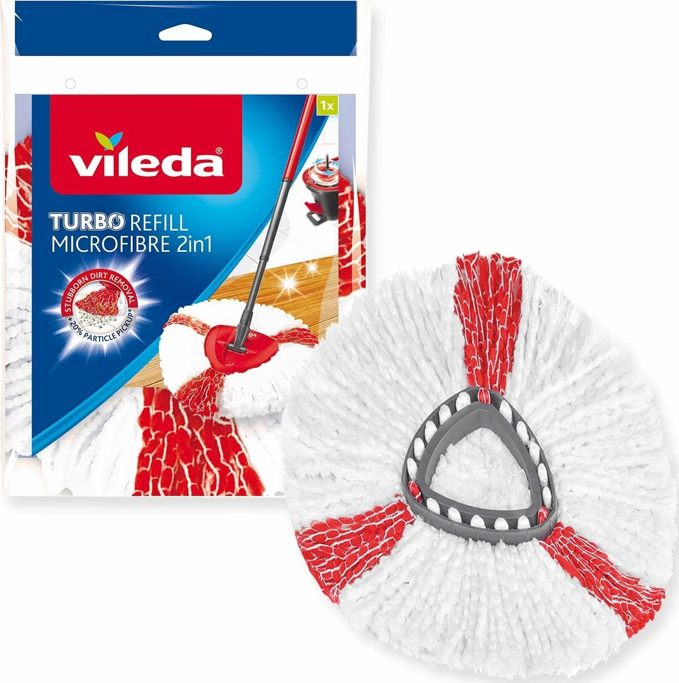 Insert për mop rrotullues Vileda Turbo 2in1 151608, mikrofibër, 1 copë, bardhë/kuqe