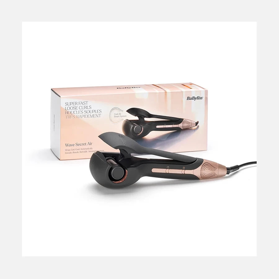 Ondulues flokësh automatik, BaByliss Wave Secret Air C1900E, 3 temperatura 180–230°C, motor dixhital, dhomë qeramike, ftohje me ajër, e zezë/rozë-aratë