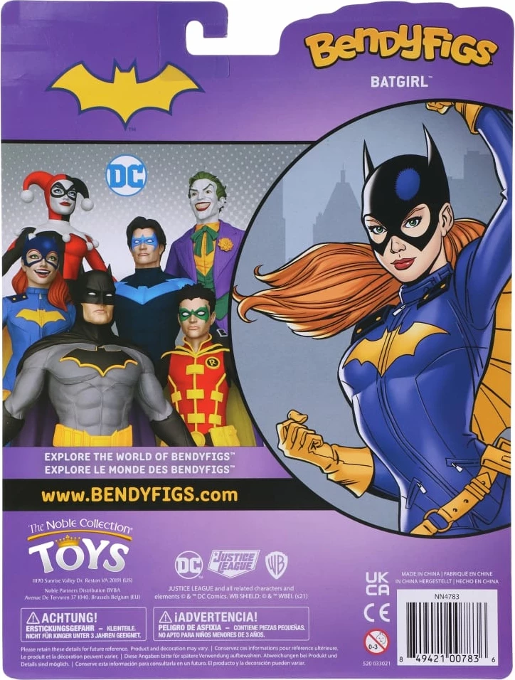 Figurinë Bendyfigs DC Batgirl (Comic) Noble Collection, 19 cm, blu/verdhe, me stand