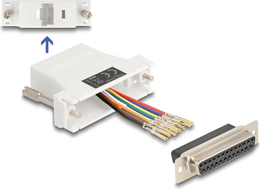 Adapter DeLOCK D-Sub DB25 femër në RJ45 femër, kit montimi, i bardhë
