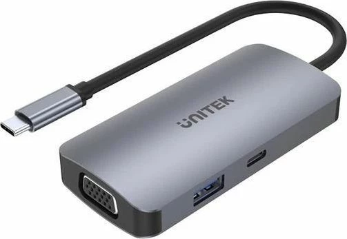 Hub USB-C Unitek uHUB P5 Trio D1051A, 5 porta, 2x HDMI + VGA, USB 3.0 + USB-C, Power Delivery 100W, gri