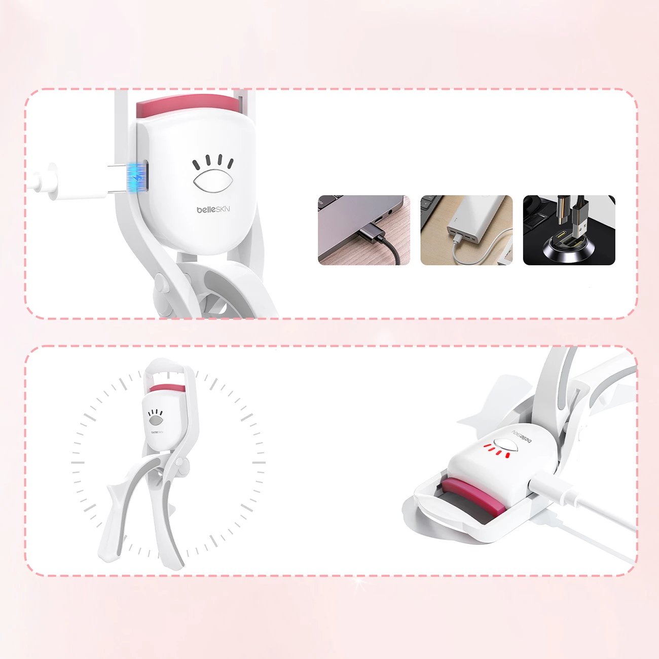 Përkulës qerpikësh me ngrohje MAXGROOM BM2310, 3 nivele 60/70/80°C, USB-C, bateri 230 mAh, i bardhë, në kuti