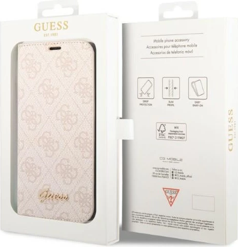 Mbështjellës Guess Bookcase 4G Vintage Gold Logo për iPhone 14 Pro Max 6.7", Rozë