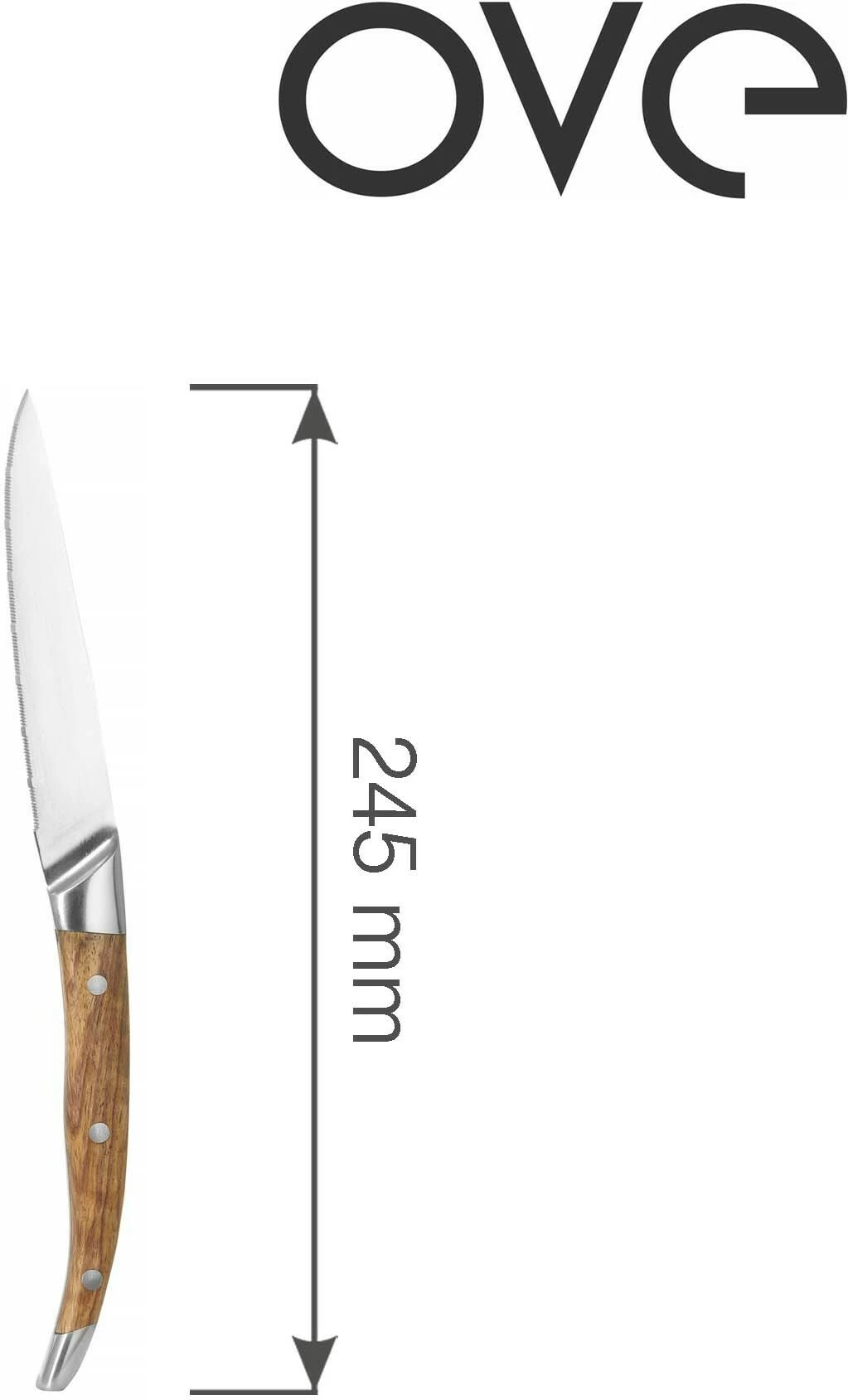 Thikë bifteku OVE Mykonos 245 mm çelik inox dorezë pakkawood ngjyrë dru trëndafili set 6 copë me kuti dhurate