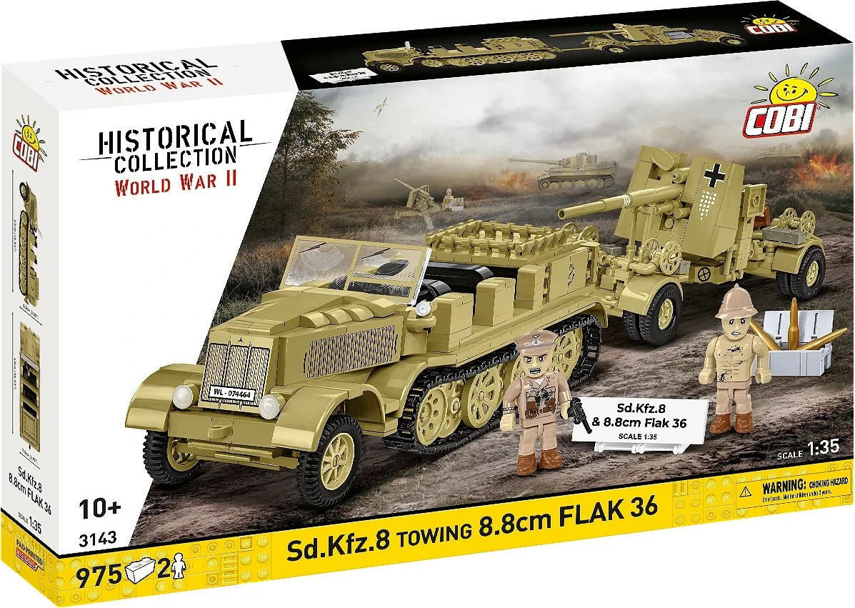 set kockash ndërtimi COBI Sd.Kfz.8 Towing 8.8 cm Flak 36 3143, 975 elemente, shkallë 1:35, 2 figura, ngjyrë rërë