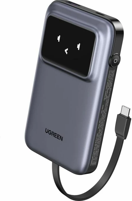 Powerbank UGREEN Uno 35603B 10000mAh 30W QC/PD me kabllo USB-C të integrume, gri