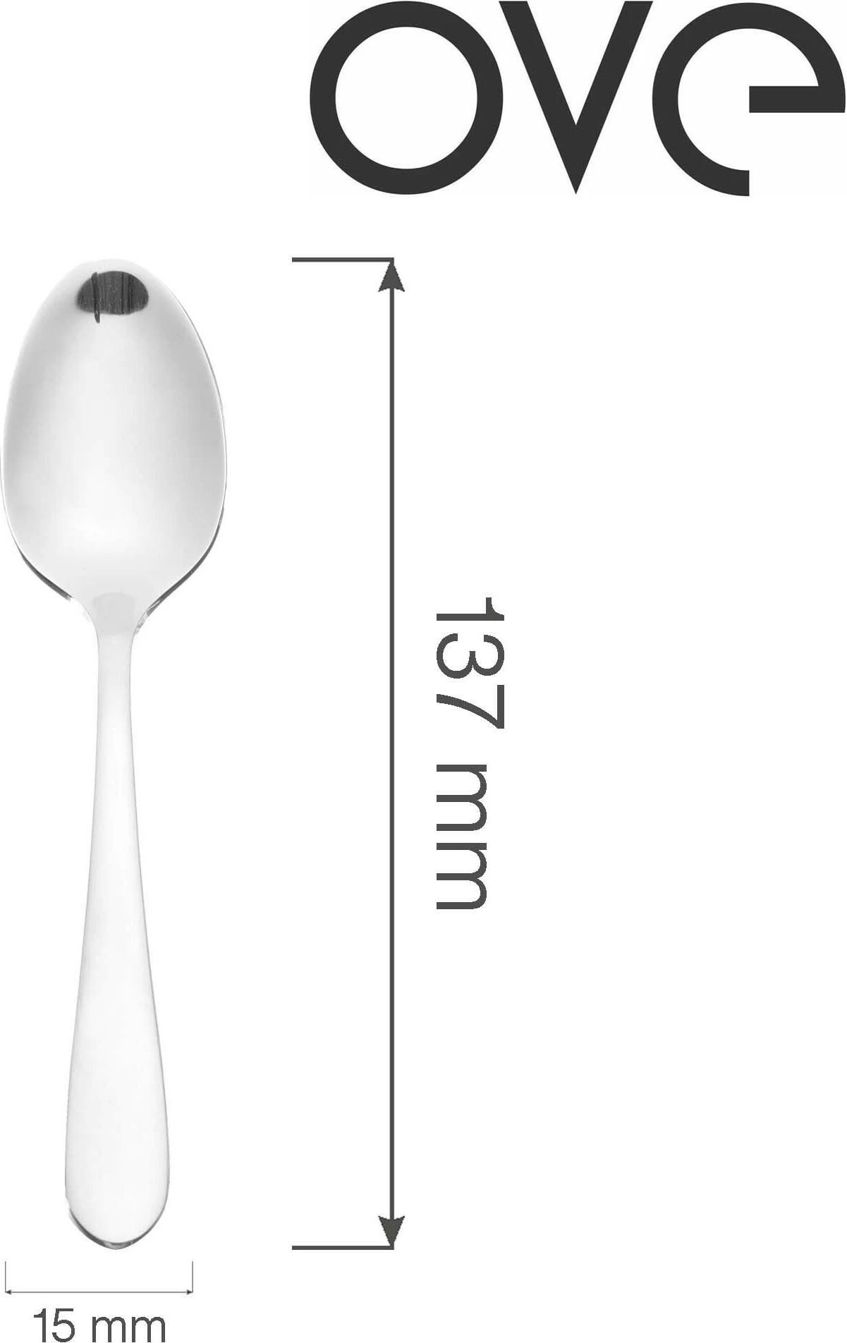 Lugë çaji OVE Como 137 mm, inox 18/10, argjend, set 12 copë