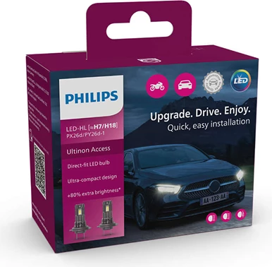 Philips Ultinon LED H7 / H18 12V 16W 6000 K +80% SET