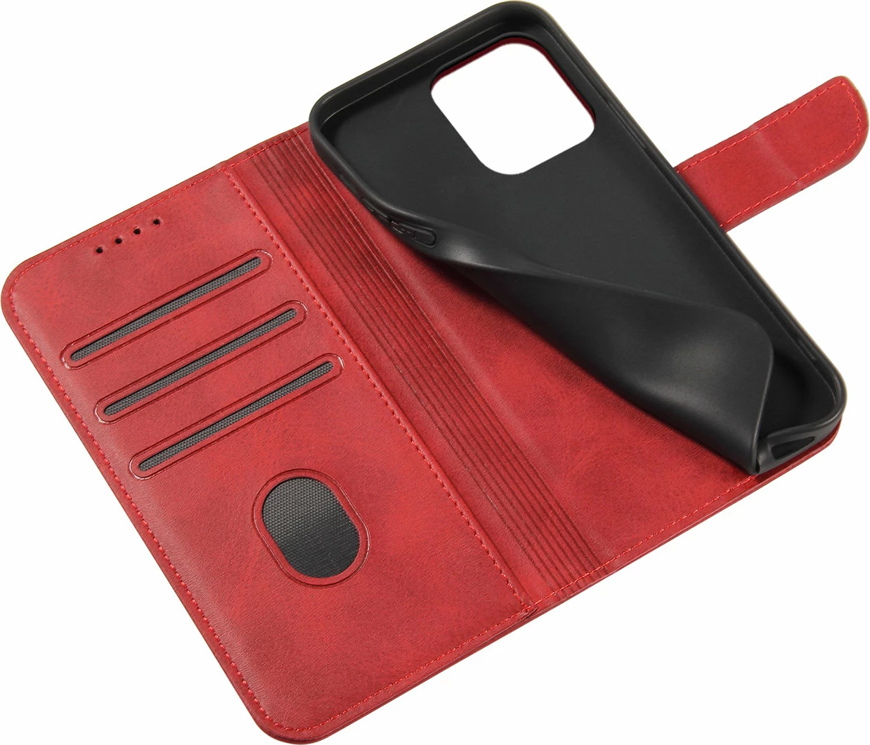 Mbështjellës Hurtel Magnet Case për iPhone 15 Pro Max, me kapak, portofol dhe qëndresë, Kuq