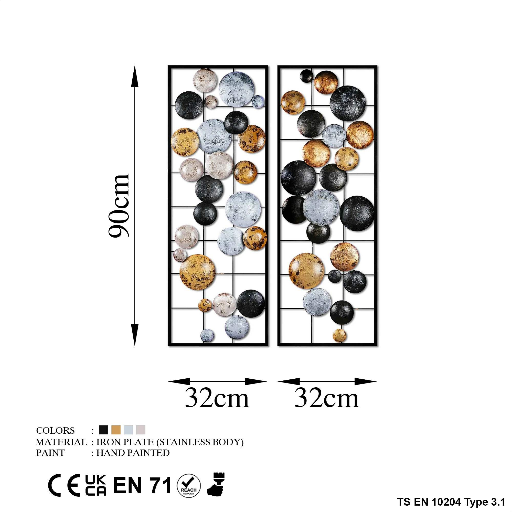 Aksesor dekorativ metalik për mur Wallity, Camber - 3 (2 copë)