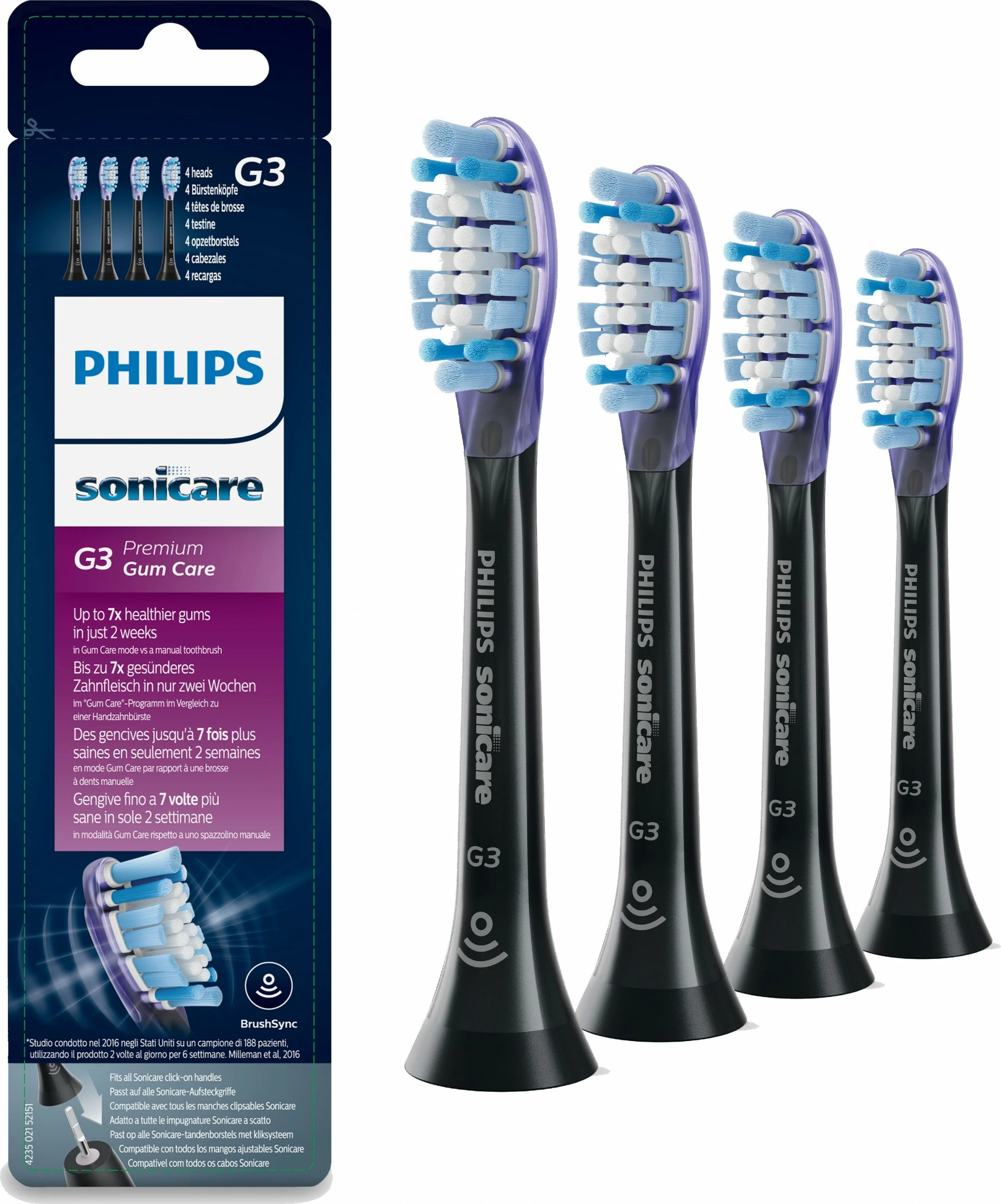 Koka zëvendësuese Philips Sonicare Premium Gum Care G3, 4 copë, e zezë
