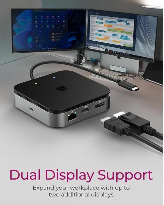 Docking station ICYBOX IB-DK408-C41 USB4 7në1 dual video 60W Power Delivery, antracit