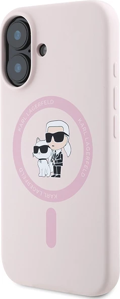 Mbështjellës Karl Lagerfeld Silicone KC Heads Ring MagSafe për iPhone 16 Plus, Rozë