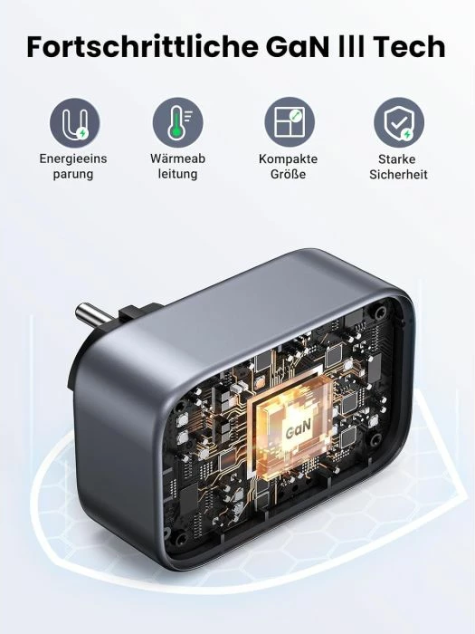 prizë muri USB 4-në-1 UGREEN Nexode 90613 30W PD/QC 2x USB-A + 1x USB-C + prizë Schuko, gri e errët