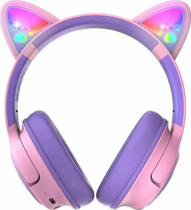 Kufje për fëmijë PowerLocus Bobo Cat Ears, Bluetooth 5.3, on-ear, me mikrofon, 45h, me LED, vjollcë