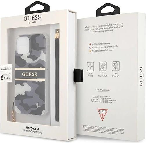 Mbështjellës Guess GUHCP13SKCABBK për iPhone 13 mini 5.4", hardcase, Camo Strap Collection, i zi