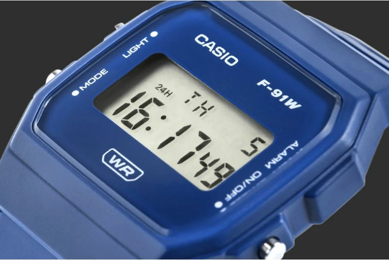 Orë dore unisex Casio F-91WB-2A1EF, blu, me kuti