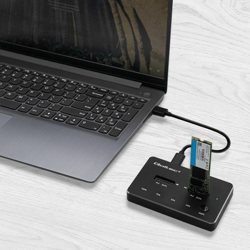 Doking stacion për SSD M.2 SATA Qoltec, 2x porta, e zezë