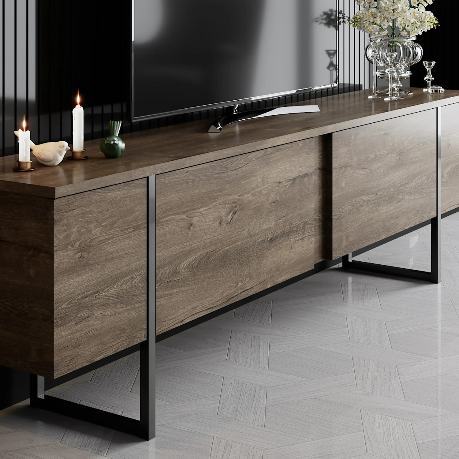 Komodë televizori Hanah Home, Luxe, ngjyrë arre dhe e zezë