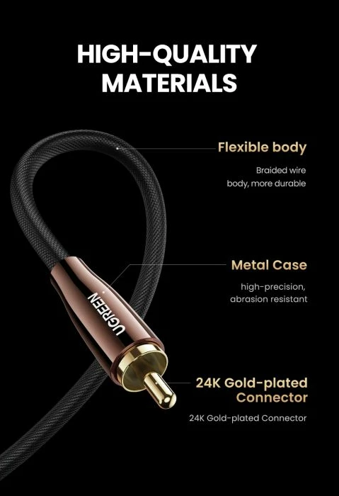 Kabllo koaksiale S/PDIF UGREEN 40299 3 m, polybag, e zezë