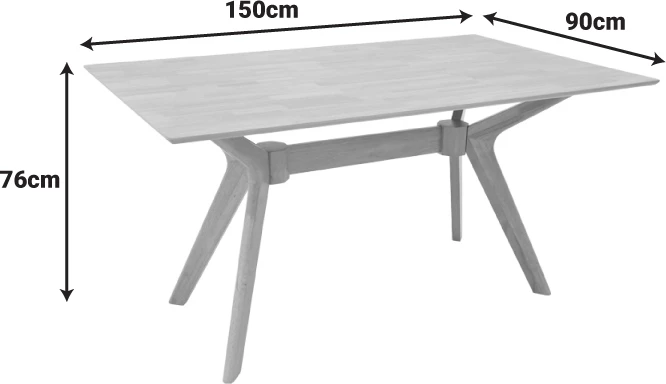 Tavolinë ngrënieje Raffles, dru natyral rubberwood dhe MDF, 150x90x76cm