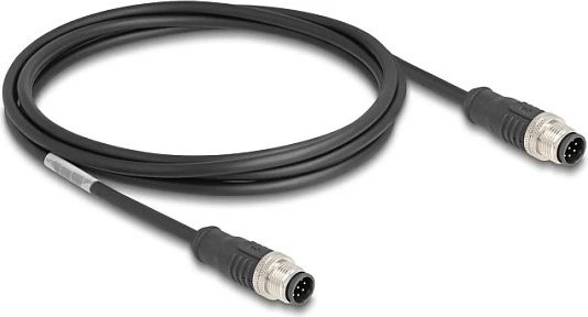Kabllo Ethernet industriale DeLOCK M12 A-coded 8-pin (mashkull-mashkull), Cat5e, 2m, e zezë