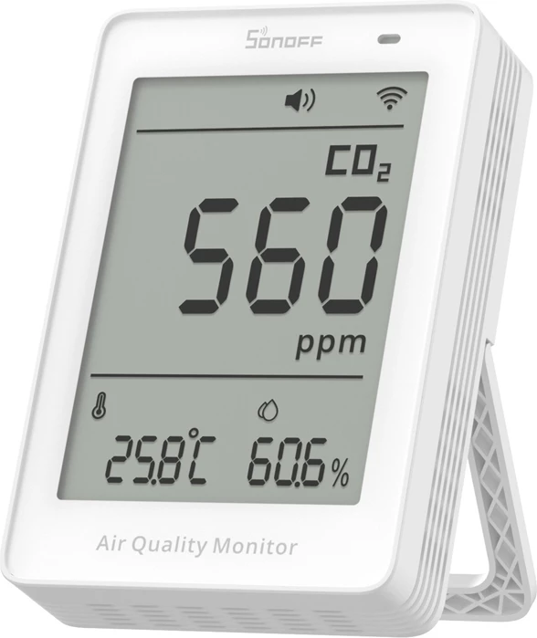 matës cilësie ajri Sonoff AirGuard SAWF-08P, CO2/temperaturë/lagështi, Wi‑Fi, LCD 3.73\", Matter, i bardhë