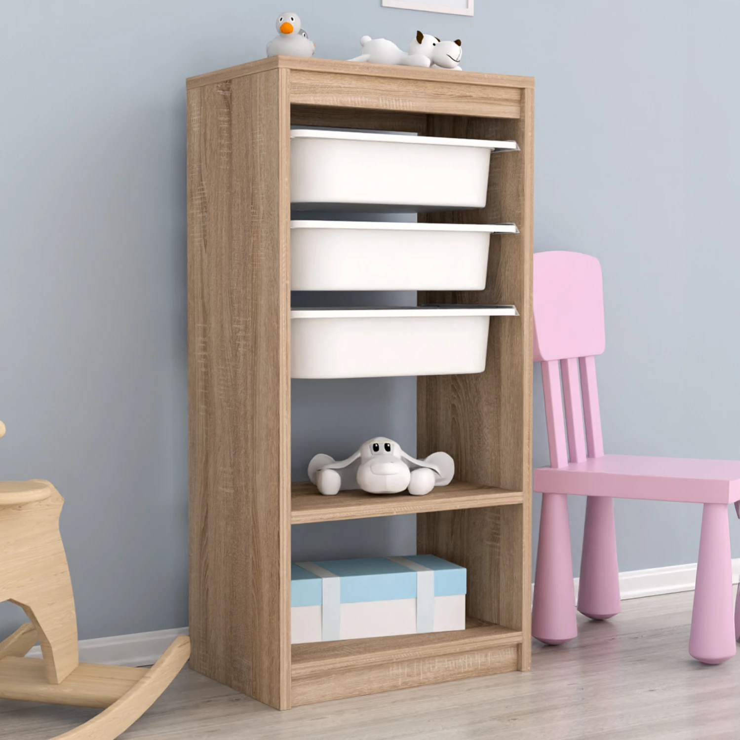 Komodinë SANI FH18198.03 melaminë, ngjyrë sonama-bardhë, 45,5x30x92 cm