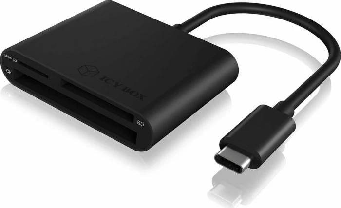 Lexues kartash ICYBOX IB-CR301-C3 USB-C 3.2 Gen 1 (5Gb/s) për CF/SD/microSD, kabllo 15cm, i zi
