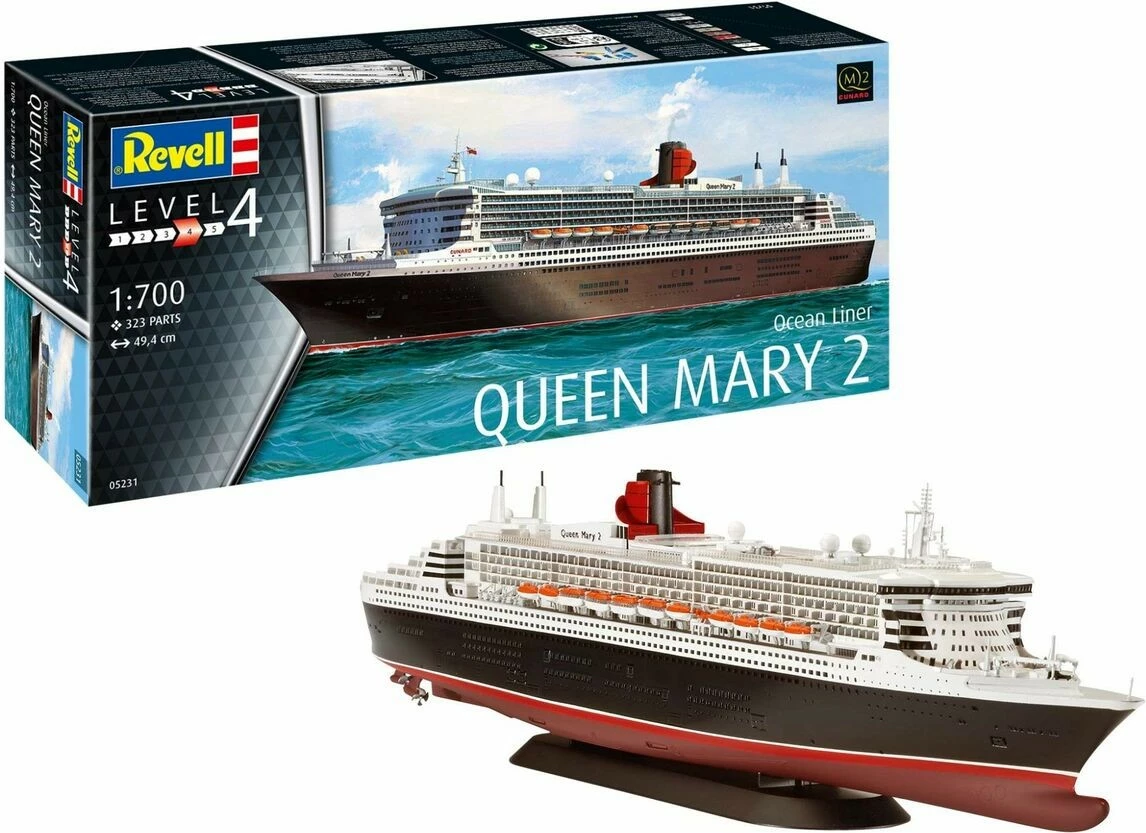 model plastik anije, Revell, Queen Mary 2 REV-05231, shkallë 1:700, 323 pjesë, gjatësi 49.4 cm