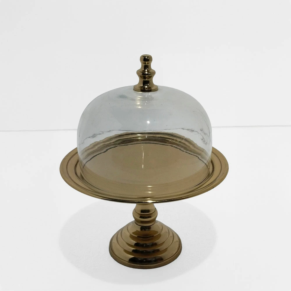 Kupë servirëse me kapak, alumin dhe xham, argjend, 23x23x28cm