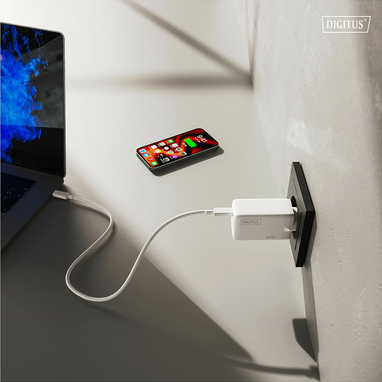 Karikues USB Digitus GaN 67W, 2x USB-C, 1x USB-A, i bardhë