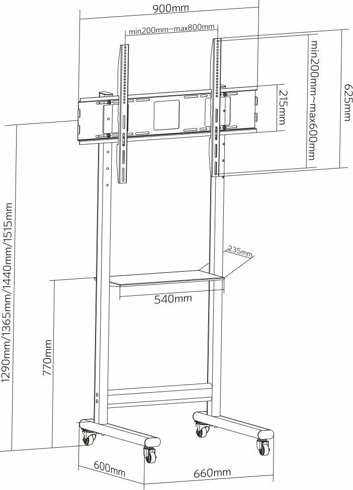 Mbajtëse TV mobile Techly ICA-TR74 50\"-90\", 70 kg, me raft AV, e zezë
