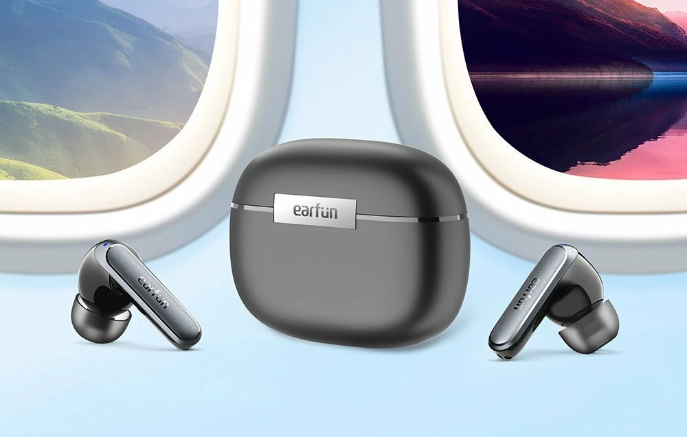 Kufje EarFun Air2 (TW210B) TWS Bluetooth 5.3, LDAC/Hi-Res, IPX7, zezë, set me kuti karikimi