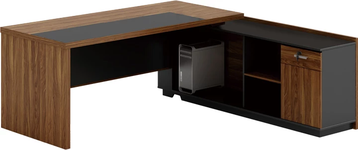 Tavolinë me kënd të djathtë Oscar melaminë, ngjyrë arre-karbon, 220x180x76cm