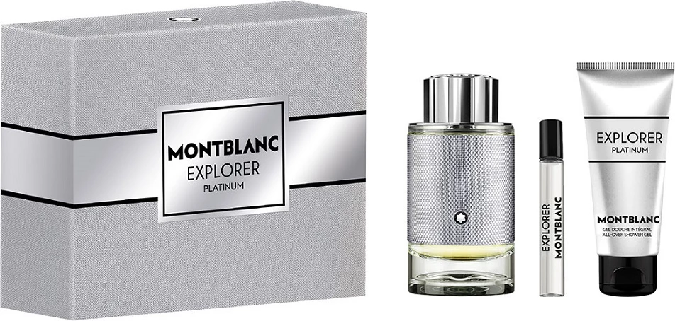 Set Eau de Parfum për meshkuj Mont Blanc Explorer Platinum 100ml + mini 7.5ml + xhel dushi 100ml