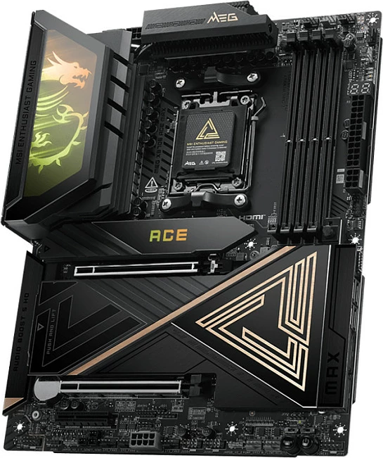 Pllakë amë MSI MEG X870E ACE MAX, Socket AM5, ATX, DDR5 deri 256GB, Wi‑Fi 7, PCIe 5.0, e zezë/ari