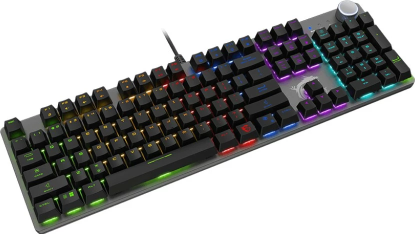 Tastierë mekanike MSI FORGE GK320, switche Red hot‑swappable, USB, QWERTY US, ndriçim RGB, e zezë, me keycaps shtesë