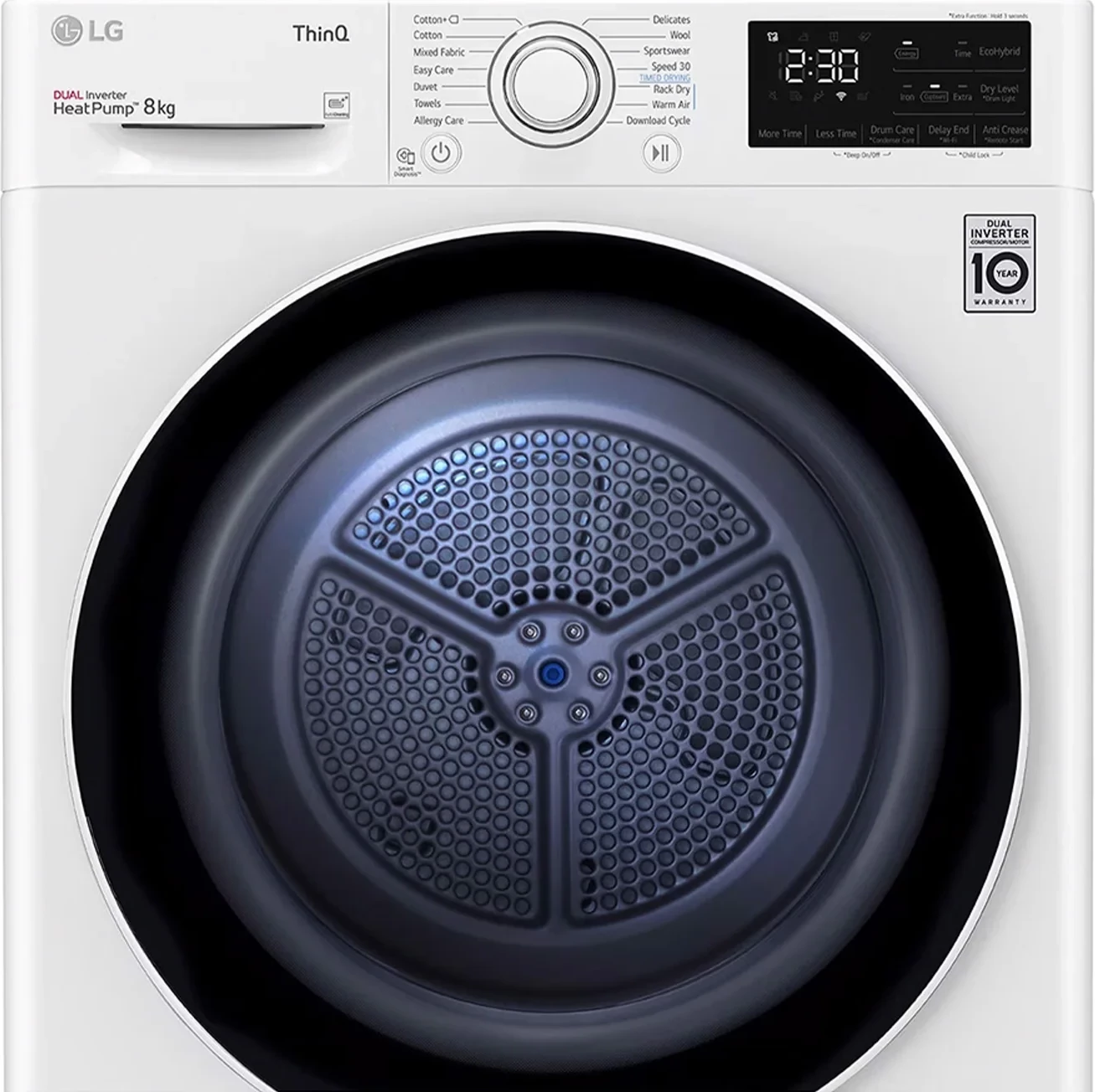 Tharëse rrobash, LG, RH80V3AV6N, 8 kg, Dual Inverter Heat Pump A++, e bardhë