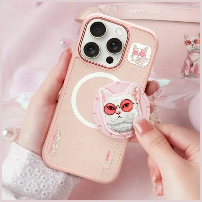 Kapak MagSafe për iPhone 16 Pro Nimmy Glasses Cool Cat, rozë