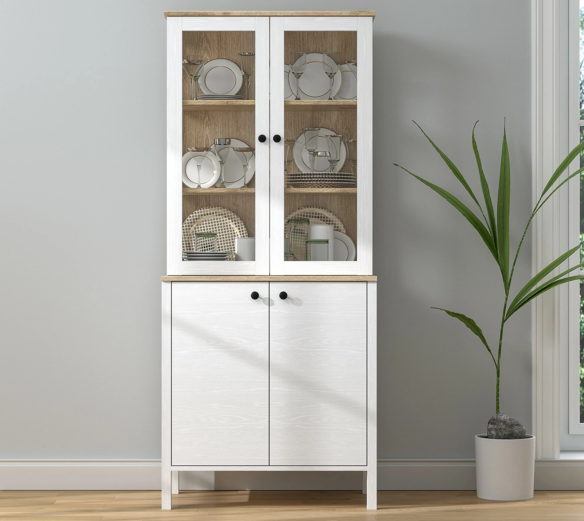 Raft librash Hanah Home, FRN-20070, ngjyrë druri dhe e bardhë