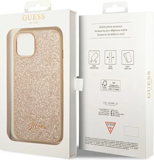 Mbështjellës Guess GUHCP14SHGGSHD për iPhone 14 6.1", hardcase, Glitter Script, ari