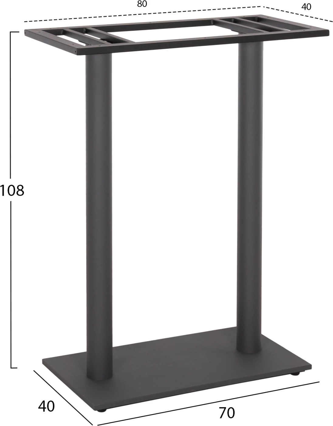 Bazë për tavolinë bar, dy këmbë, metal, ngjyrë gri, 80x40x108 cm