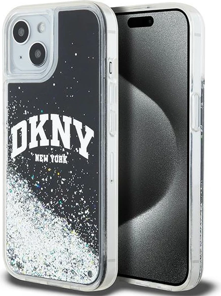 Mbështjellës DKNY Liquid Glitter Big Logo për iPhone 15 Plus / 14 Plus, i zi