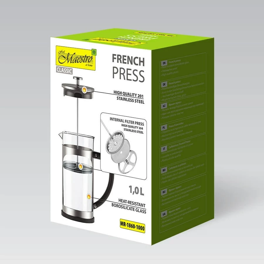 French press Maestro MR-1860-1000, 1000 ml, Çelik, E zezë