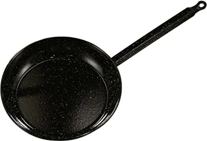 tigan i thellë i emaluar Garcima 13372, 36 cm, thellësi 5.5 cm, hekur i emaluar, e zezë me pika të bardha
