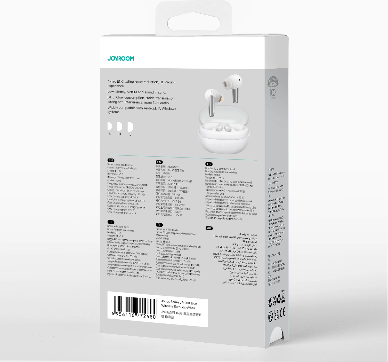 Kufje wireless Joyroom Jbuds Series JR-BB1 TWS, Bluetooth 5.3, USB-C, Bardhë