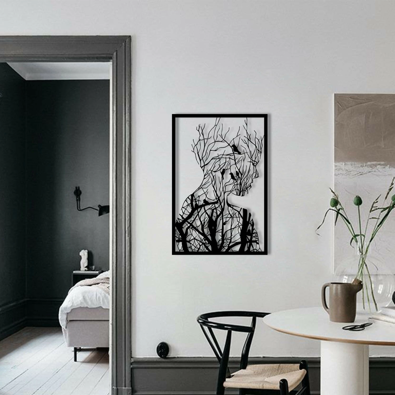 Aksesor dekorativ metalik për mur Wallity, Arakan, ngjyrë e zezë, 42x62cm