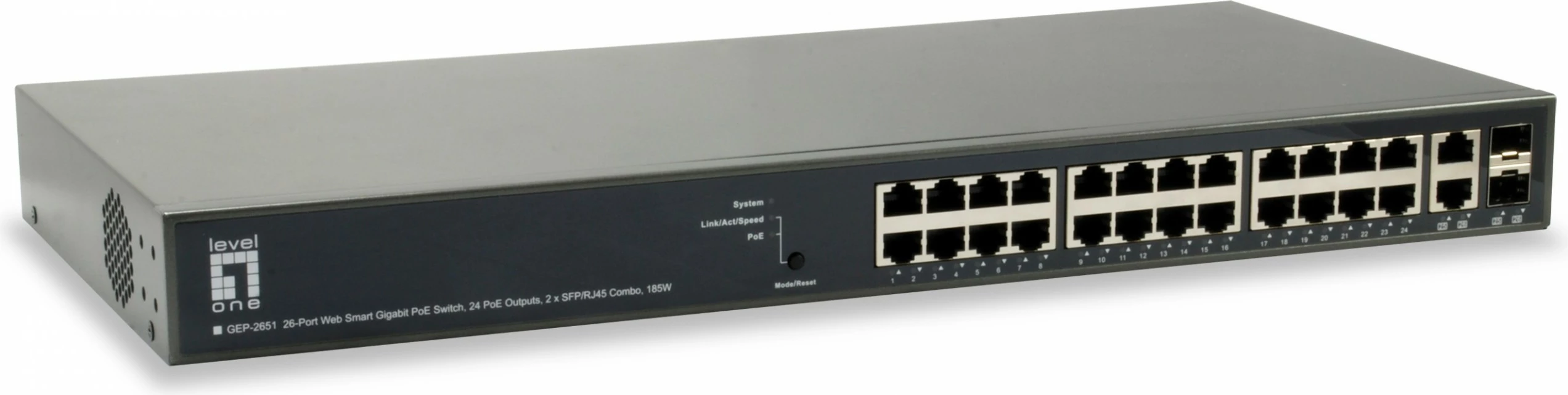 Switch LevelOne TURING 26-Port Web Smart Gigabit PoE, 24 PoE Outputs, 2 x SFP/RJ45 Combo